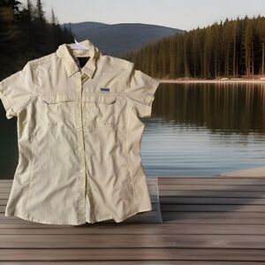 Columbia Shirt Mens XL PFG Fishing Vented Short Sleeve Button Down Yellow Top